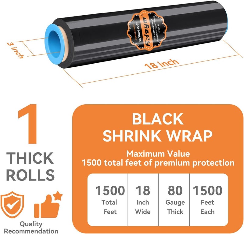 Adaym Store ​ 18" x 1500' Stretch/Shrink Wrap Roll - Plastic Wrap for Moving, Heavy Duty 80 Gauge, 600% Stretch for Packing, Pallets, Shipping&Furniture Protection​ with Handles - Image 2